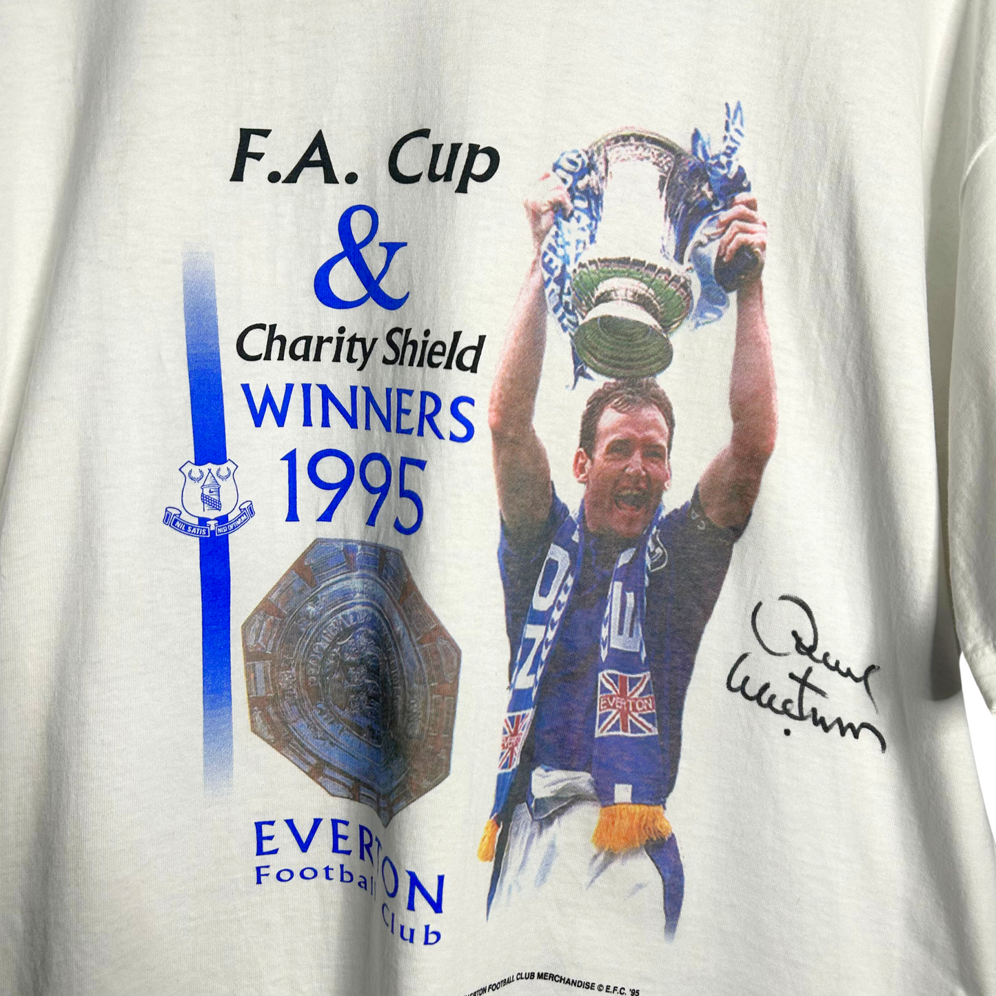 1995 Everton “FA Cup Winners” Graphic Tee (Signed by Dave Watson) - XL